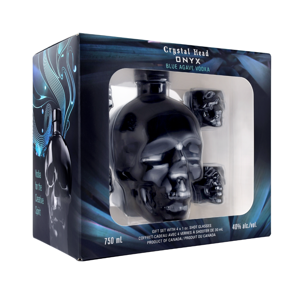 Crystal Head Vodka Onyx Gift Pack with 4 Shot Glasses