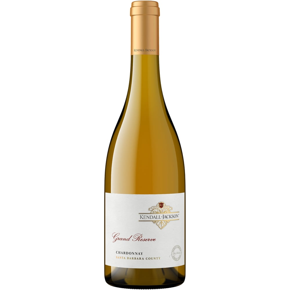 Bottle of Kendall Jackson Grand Reserve Chardonnay on a white background