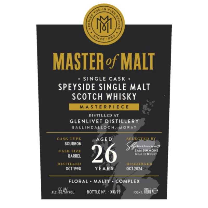 Master of Malt Masterpiece The Glenlivet 26 Year Old 1998 Single Malt Scotch Whisky