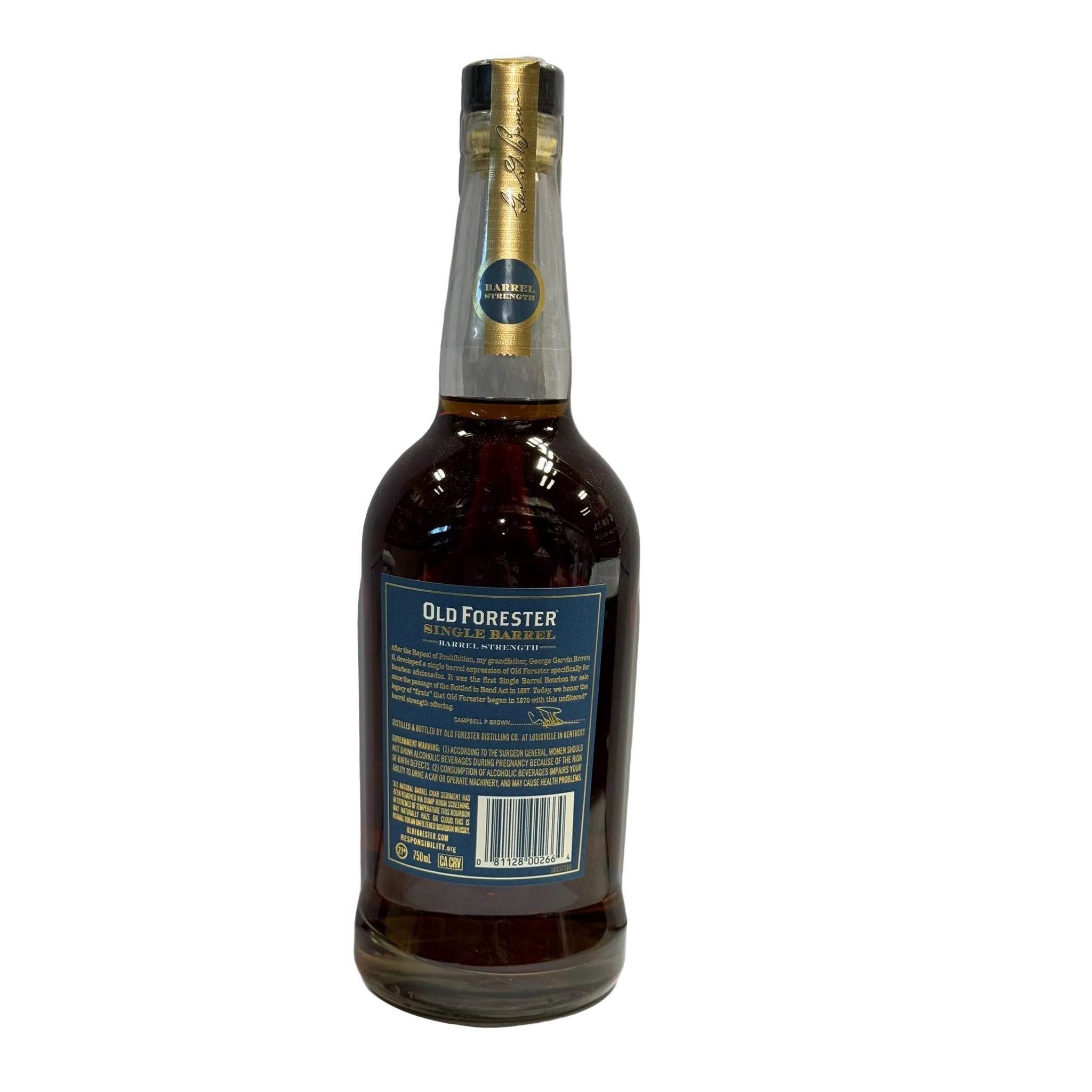 Old Forester Singel Barrel Barrel Pick Bourbon x BSW Liquor back label