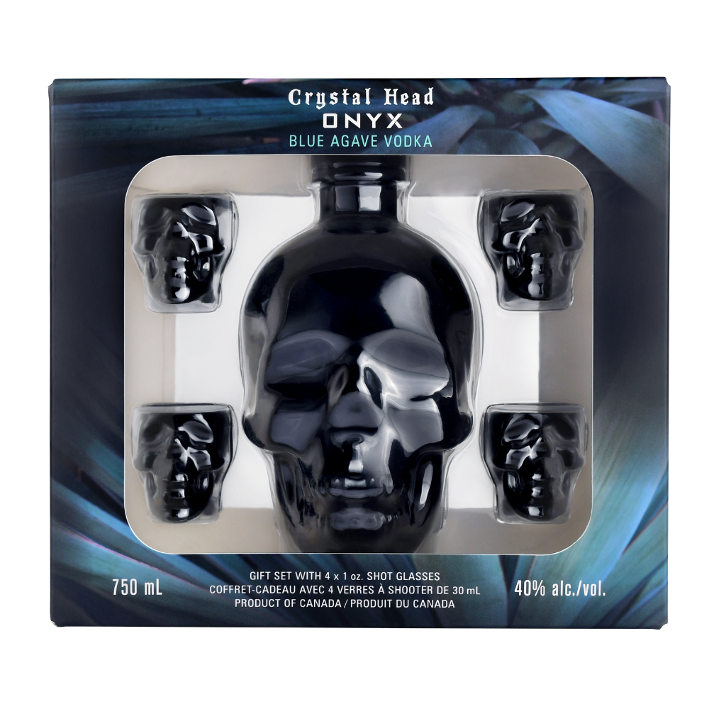 Crystal Head Vodka Onyx Gift Pack with 4 Shot Glasses