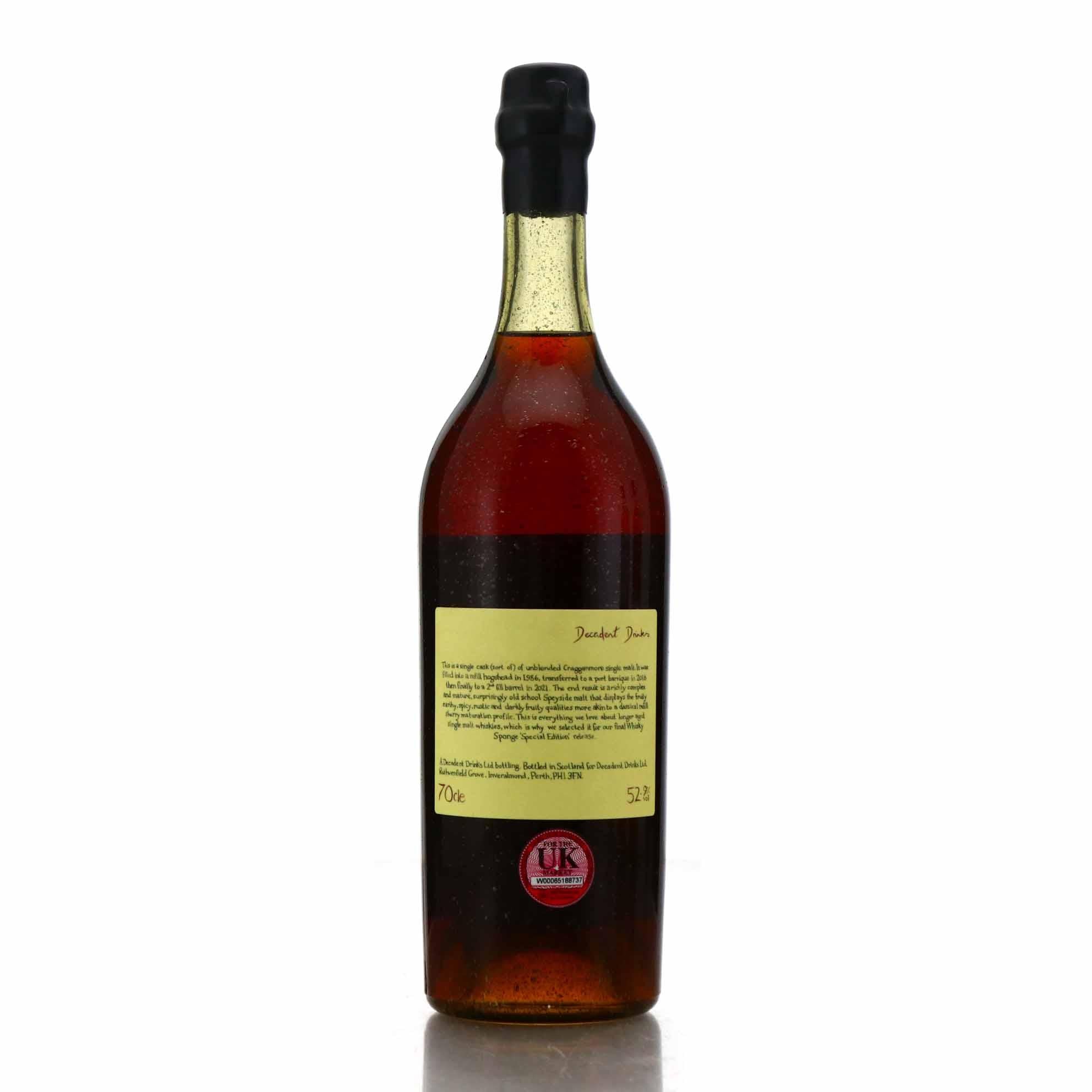 Whisky Sponge Special Edition No.1 Cragganmore 1986 37 Year Old 52.9% ABV