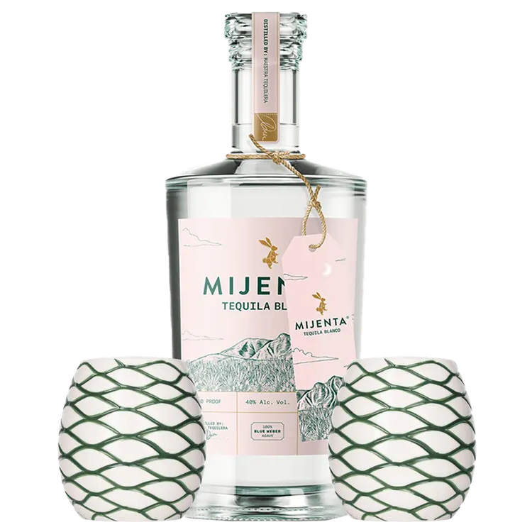Mijenta Blanco Tequila Gift Pack with 2 Pina de Agave Tiki Mugs