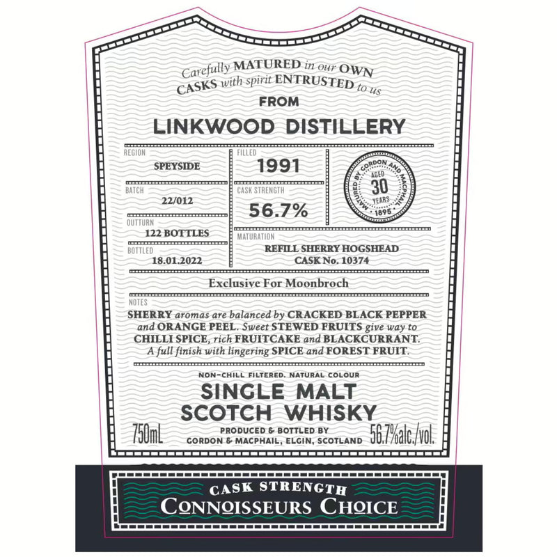 Gordon & MacPhail Connoisseurs Choice Linkwood 1991 30 Year Old 56.7% ABV 700ml