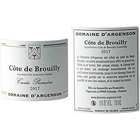 Domaine D'Argenson Cote-De-Brouilly Cuvee Premiere 2018 750ml