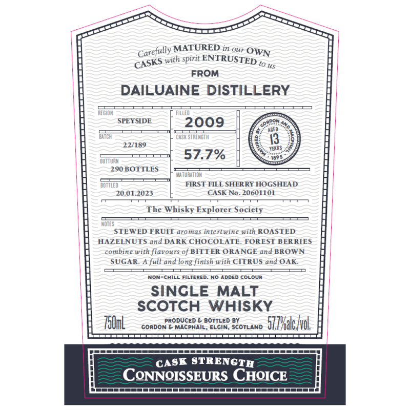 Gordon & MacPhail Connoisseur's Choice Dailuaine 2009 13 Year Old 57.7% ABV Whisky Explorer Society Exclusive 750ml