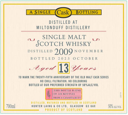 Hunter Laing Old Malt Cask 25th Anniversary Miltonduff 13 Year Old 2009