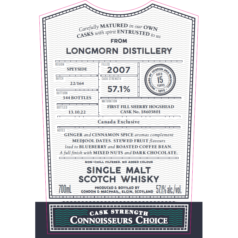 Gordon & MacPhail Connoisseurs Choice Longmorn 2007 15 Year Old 57.1% ABV 700ml