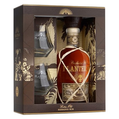 Planteray (Plantation) Xo 20th Anniversary Amber Rum Gift Box with Glasses