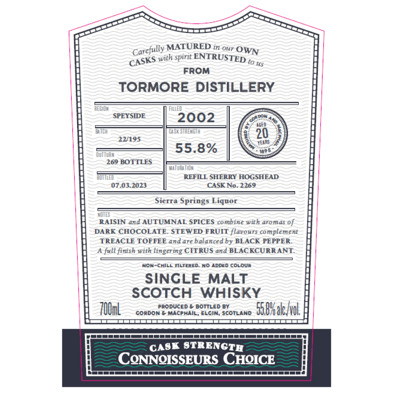 Gordon & MacPhail Connoisseurs Choice Tormore 2002 20 Year Old 55.8% ABV