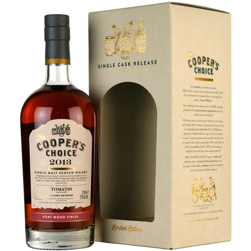 Cooper's Choice Tomatin 2013 8 Year Old Port Wood Finish 57% ABV 750ml