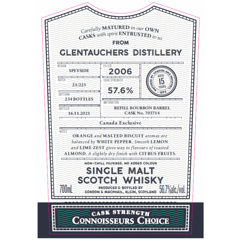 Gordon & MacPhail Connoisseurs Choice Glentauchers 2006 15 Year Old 57.6% ABV 700ml