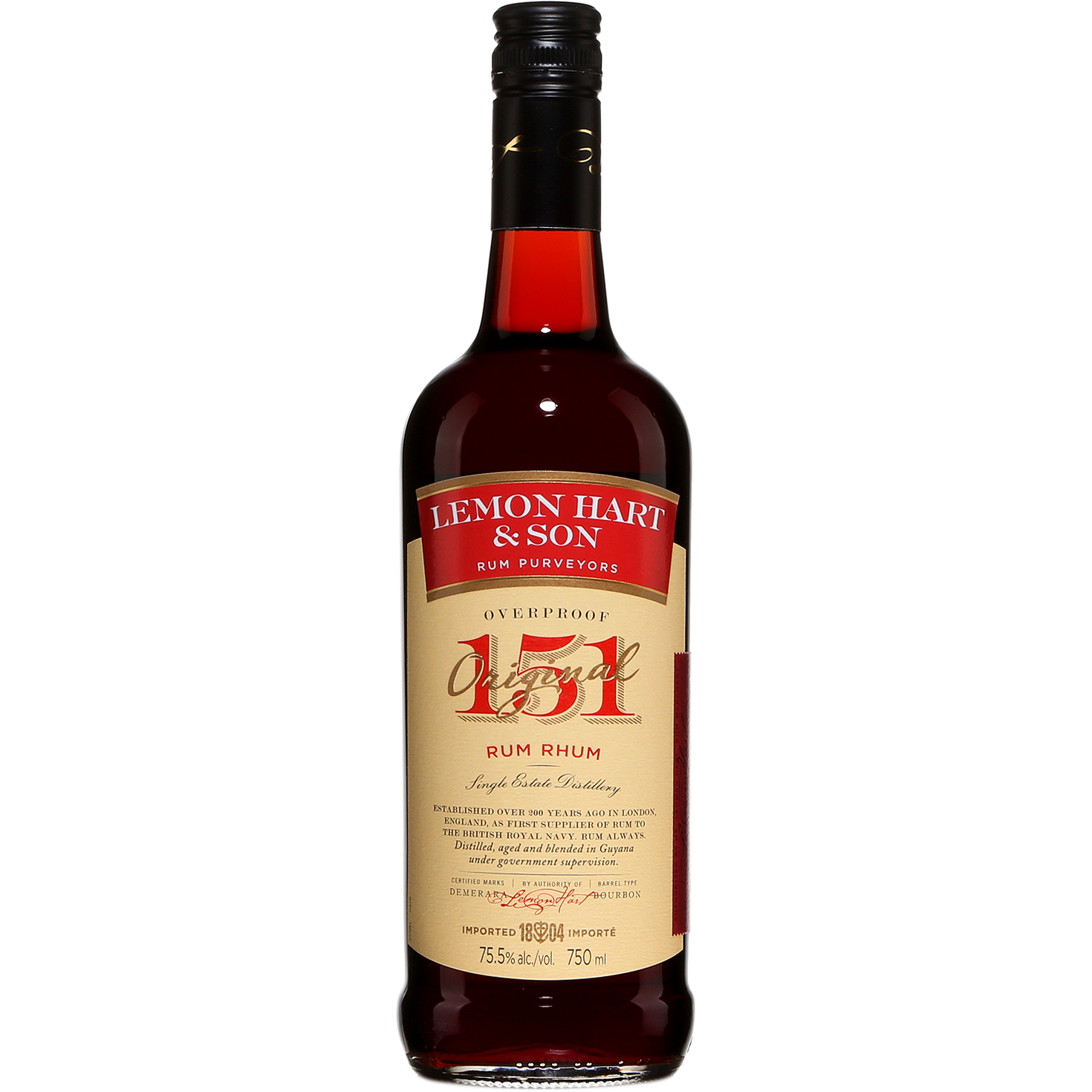 Lemon Hart 151 (75.5%) Rum 750ml – BSW Liquor